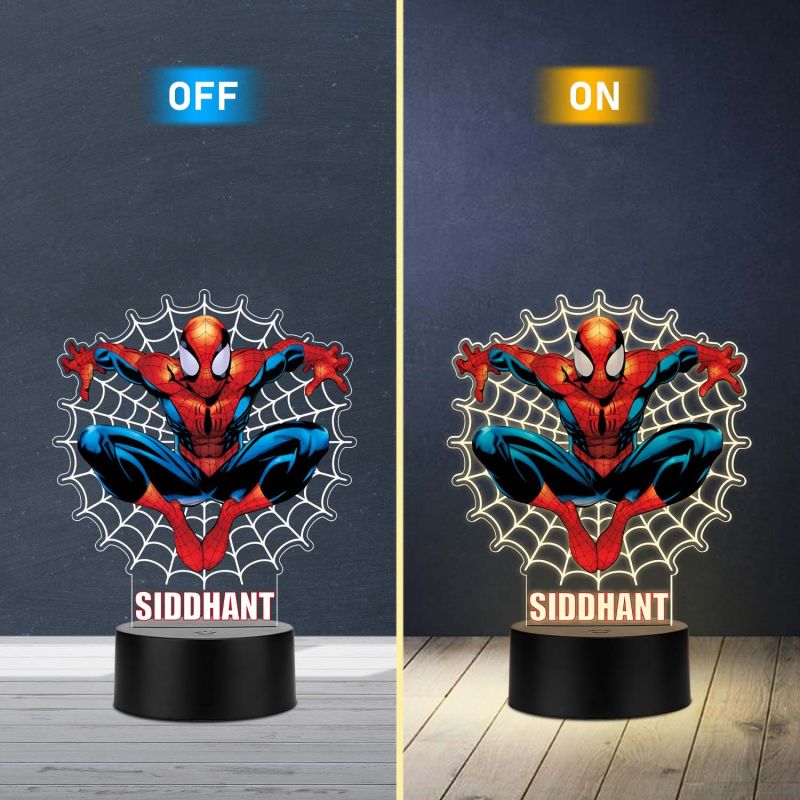 Personalized SpiderMan UV Print 3D Illusion Night Light – Custom Name LED Lamp Marvel Superhero Gift for Boys